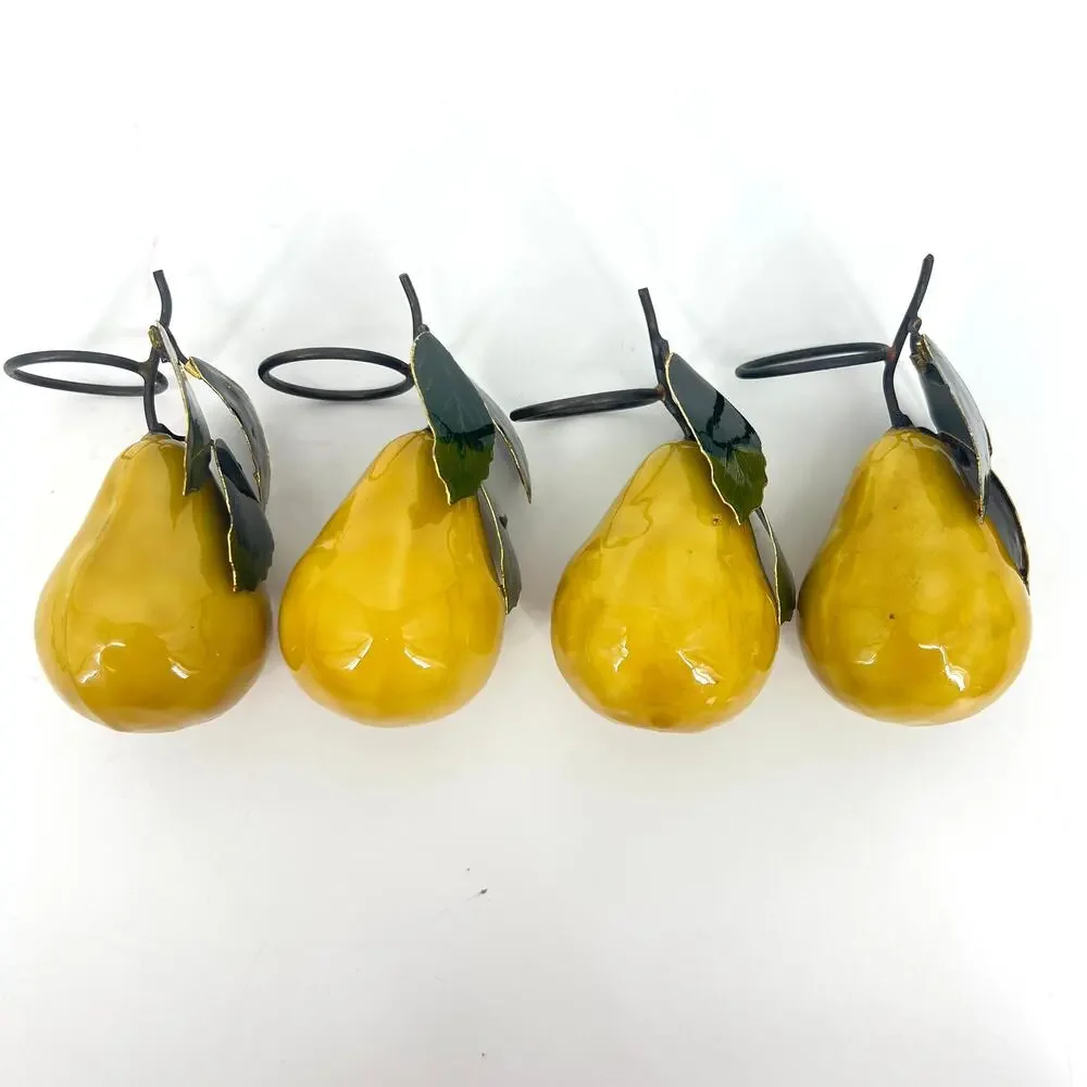 Enameled Metal Yellow Pear with Leaf Napkin Rings 3